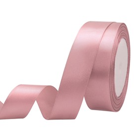 Maclemon 1 inch x 25yds Beige Pink Satin Ribbon Fabric Ribbon for Gift Wrapping Very Suitable for Cutting Ceremony Kit Grand Opening Car Bows Sewing Craft Wedding Party Decoration