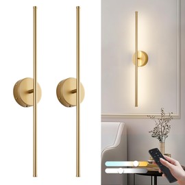 KARTOOSH Removable Battery Operated Wall Sconces with Remote Control 350°Rotate LED Wireless Wall Lights with 3 Color Temperatures & Dimming for Bedroom, Hallway,24.4 Inch (2 Pack)