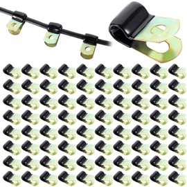 cobee 100 Pcs 1/4 Inch Cable Clamps, Vinyl Coated Wire Clamp Pipe Hose Steel Clamp with Rubber Cushioned Clips Fasteners Assortment Kit for Tube Lines Cord Installation