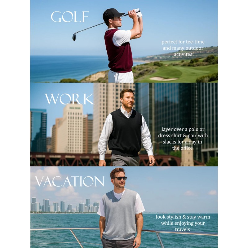 Akwa Men’s V-Neck Golf Vest Lightweight Waterproof Pullover Sweater Wind-Resistant