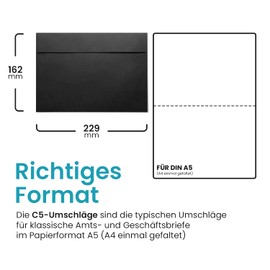 Netuno 25 Coloured Envelopes Black DIN C5 16.2 x 22.9 cm 120 g Design Elegant Envelopes Colourful Envelopes Large A5 for Invitation Cards Birthday Cards High-Quality Envelopes Invitations