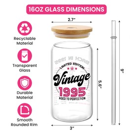 Vintage 1995 Glass Cup 30th Birthday Gifts for Women - 30 Year Old Gifts for Women - Thirty Birthday Gift Ideas for Her, Daughter, Wife, Sister - Mug Present for Turning 30 Ladies - 30th Birthday Cups