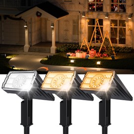 Solar Lights Outdoor,Adjustable Warm&Cool,IP67 Waterproof,3 Color+3 Modes,2-in-1 Wall Lights Solar Powered Spotlights for Pathway/Garden/Yard/Patio/Driveway/Tree/Landscape Flood Lighting Outside Decor