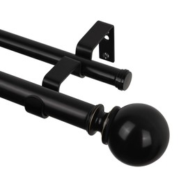 KAMANINA 1 Inch Double Curtain Rod 72 to 144 Inches(6-12 Feet), Black Telescoping Curtain Rods for Windows 66 to 120 Inches, Heavy Duty Drapery Rod with Round Finials