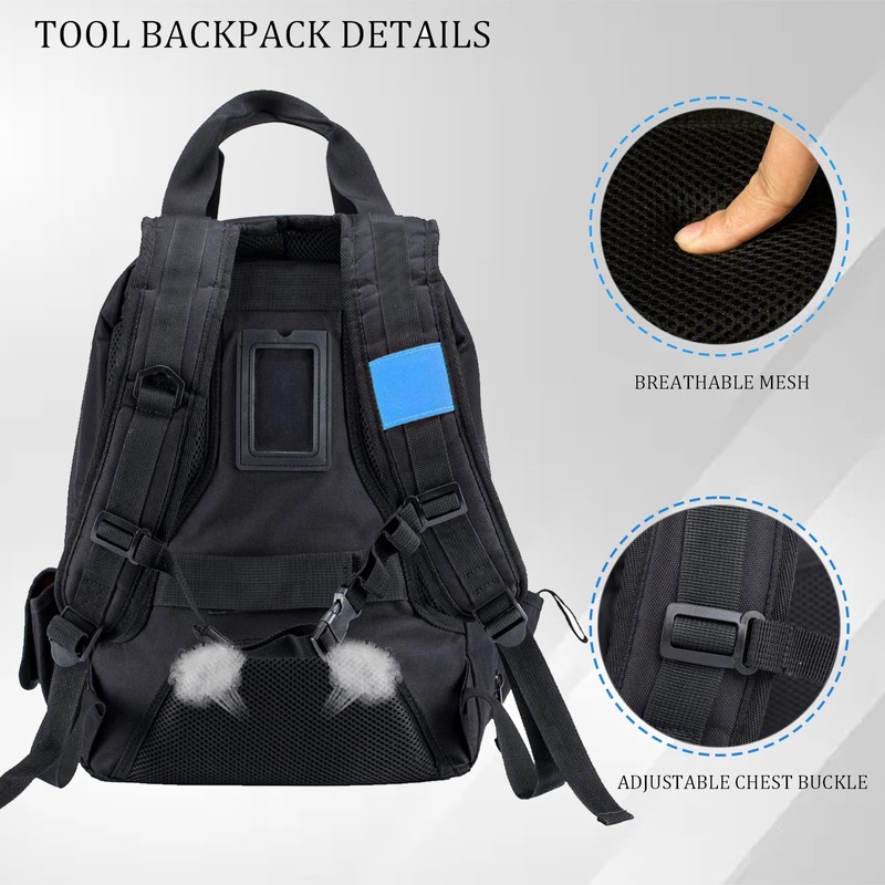 Tool-Backpack with Pockets - Heavy-Duty Multi-use Tools Backpack Blue