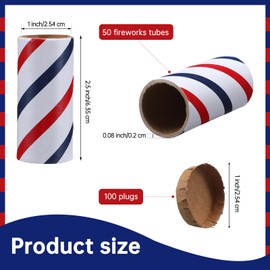 Faccito 50 Pcs Red White Blue Firework Tubes 1" x 2-1/2" x 3/32" Stick Fireworks Pyro Tubes and End Plugs for 4th of July Patriotic Party Decor