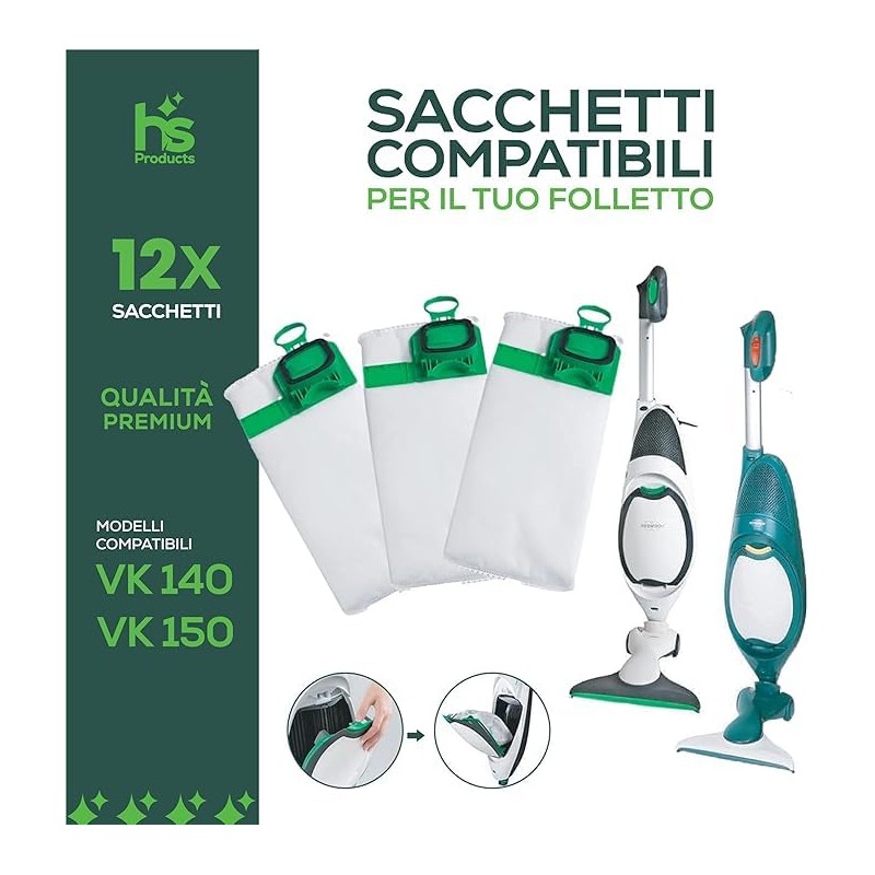 12 Compatible Bags for Folletto VK140/VK150 with 12 Fragrances +
