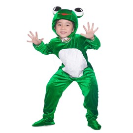 LOLANTA Unisex Kids Frog Costume, Animal Fancy Dress Bodysuits with Attached Mitts Headpiece Foot Covers,5-6 Years