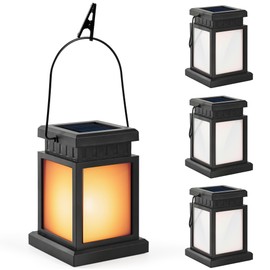 GIGALUMI Solar Lanterns Outdoor Waterproof, 4 Pack Hanging Solar Lanterns for Outside, Flame Effect Outdoor Lights for Pathway, Garden, Patio, Lawn, Porch, Gazebo, Tent, Tree, Yard(Flickering Lights)