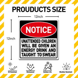 BTHUKO Funny Sarcastic Metal Tin Sign Wall Decor Man Cave Bar Warning Unattended Children, 12x12 Inch