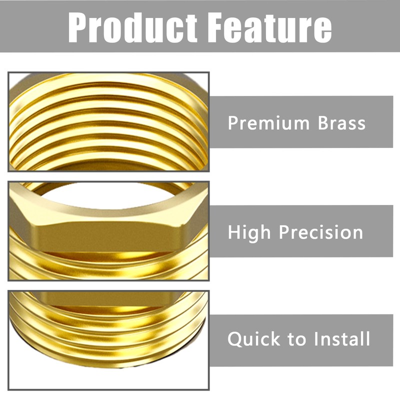 Aitsite Reducer 1/2 to 3/4 Inch Brass Reducer Thread Fitting