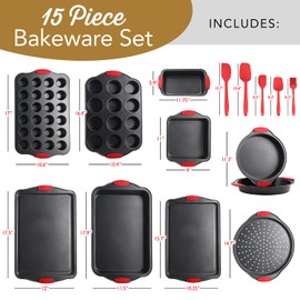 EatEx Bakeware Sets and Mixing Bowl Set, Non-Stick Baking Sheet Set with Utensils, Carbon Steel Cookie Sheets for Baking with Silicon Handles, Oven Safe Sheet Pans and More