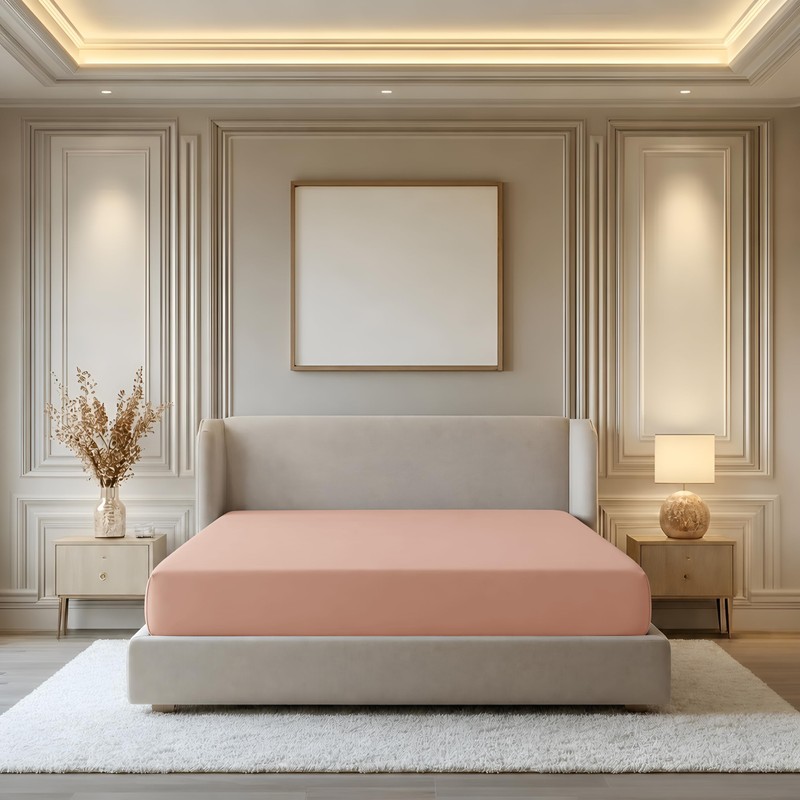 Oxford Homeware Peach Double Fitted Sheet -100% Brushed Microfibre 1800