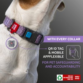 WAUDOG Reflective Cotton Dog Collar Eco-Friendly Alt to Nylon Collar for Small Medium and Large Dogs - Pet Collar with QR ID Tag - Puppy Collar for Large Breed Dogs - Adjustable Male Female Dog Collar