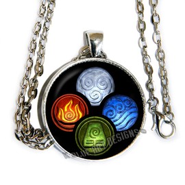 Four elements inspired glass cab photo pendant necklace