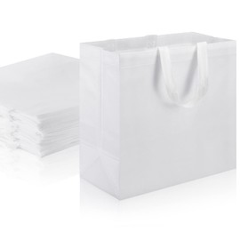 30 Pcs Reusable Grocery Shopping Bags 14.5 x 14 x 6.6 Inch Tote Bags with Handles Non Woven Grocery Bags Washable Foldable Tote Bags Bulk for Christmas Gift Wrapping Shopping Retail Stores, White