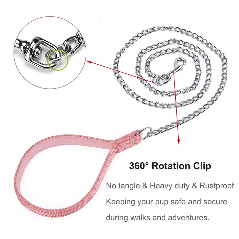 Petiry Chain Lead Chew Proof Leash with Soft Padded Handle,3.0mm