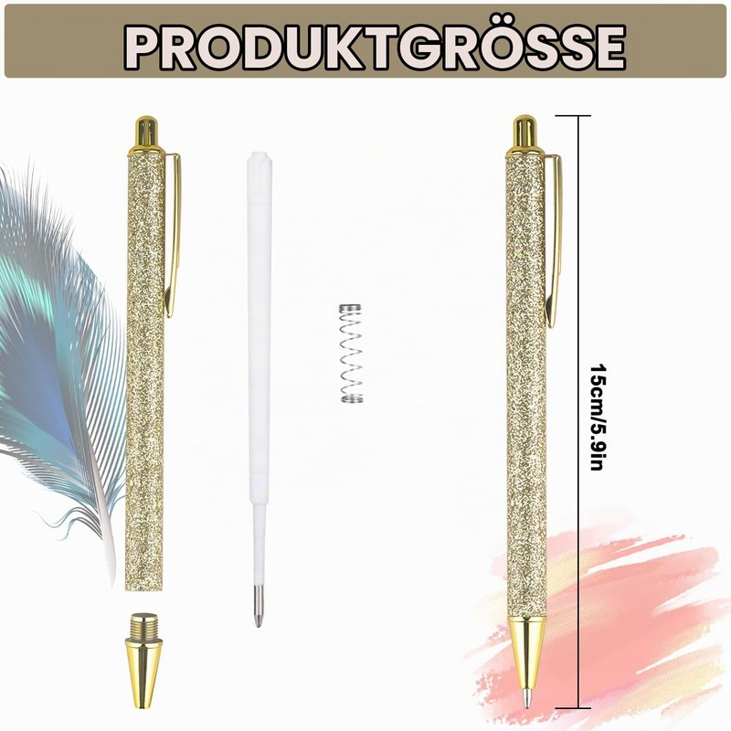 NTGRTY 7 Glitter Ballpoint Pens Bling Metal Pens for School