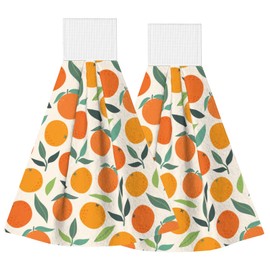 YINFILAN Hanging Kitchen Towels with Loop Set of 2 Summer Oranges Drying Hand Tie Towel Soft Vintage Dish Cloth Tea Towels for Bathroom Farmhouse Home Decor