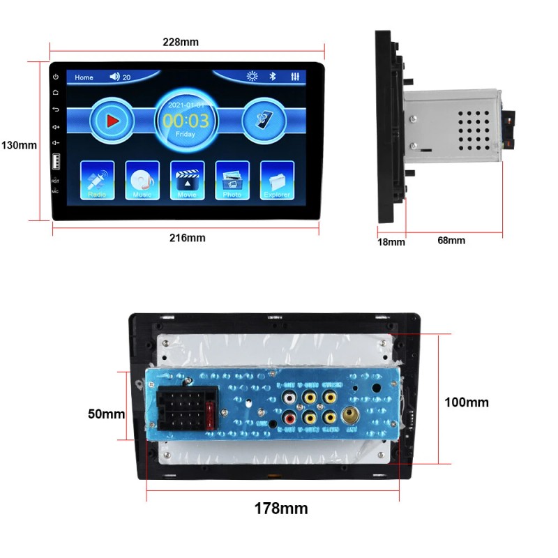 Camecho 9" Single 1 Din Car Stereo Radio Bluetooth FM