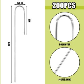 Pelopy 200 Pcs Irrigation Drip Tubing Landscape Staples 5 Inch J Shape Garden Stakes Galvanized Lawn Pins for Drip Tubing (Hold up to 1/2" Drip Tubing)