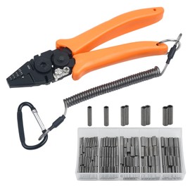 Fishing Crimping Tool Kit, Fishing Crimping Pliers with 160pcs Crimp Sleeves Kit Wire Rope Leader Crimper Tool 6.8 inch Crimpers Pliers Wire Cutter Copper Loop Sleeves