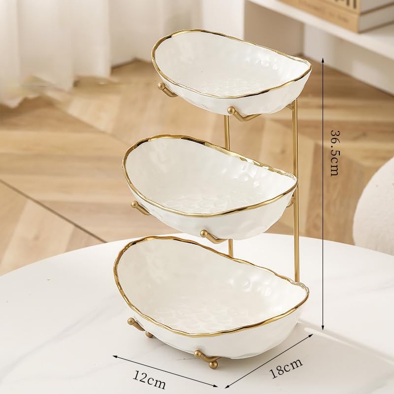 YYW 3 Tier Fruit Bowl for Kitchen Counter, White Ceramic