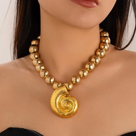 INLOLLY Gold Conch Shell Necklace, Ursula Necklace with Large Pearl Snail Shell Necklace for Women, Ursula Accessories for Halloween Ursula Costume Women Cosplay Party