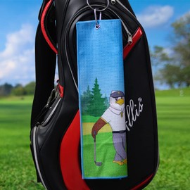 PINMEI Golf Towel for Golf Bag with Clip 1pc Microfiber Waffle Pattern Towels Cartoon Eagle Golf Club Towel for Men Women Golfer
