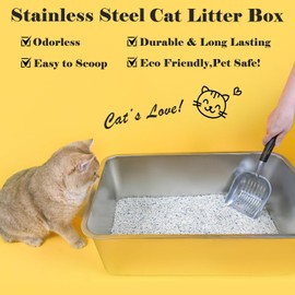 LIHONG Stainless Steel Cat Litter Box,Extra Large Metal Litter Box for Big Cats Kitty Rabbits,No Smell,Non Stick,Easy to Clean(24" Lx16 Wx8 H,XL)