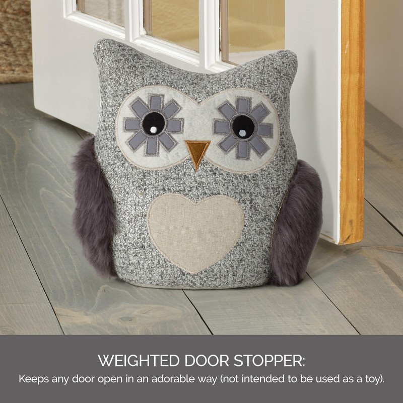 Elements Decorative Polyester Owl Door Stopper, Gray