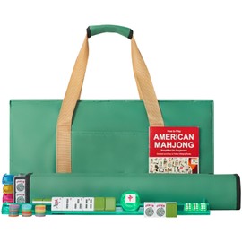 GUSTARIA American Mahjong Game Set, 166 Green Tiles, 4 All-in-One Color Rack/Pushers, Complete Mahjong Tile Set，Green Carrying Bag