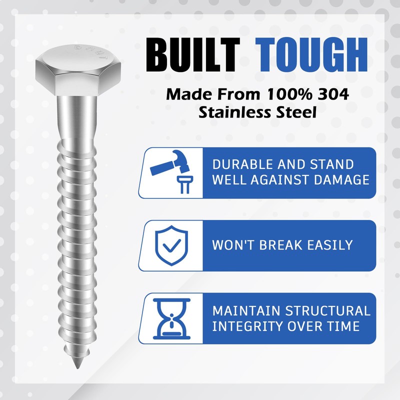 Zonon 100 Pcs 1/4" x 2" Hex Head Lag Screws