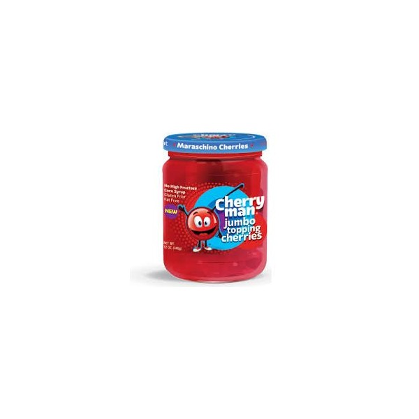 CherryMan Jumbo Topping Maraschino Cherries 12oz Jar (Pack of 3)
