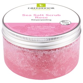 GREENDOOR Body Scrub Sea Salt Rose, Natural Exfoliation without Microplastic for Women, 280 g Shower Scrub without Preservatives, with Firming Almond Oil, Body Scrub, Natural Cosmetics Sauna Salt