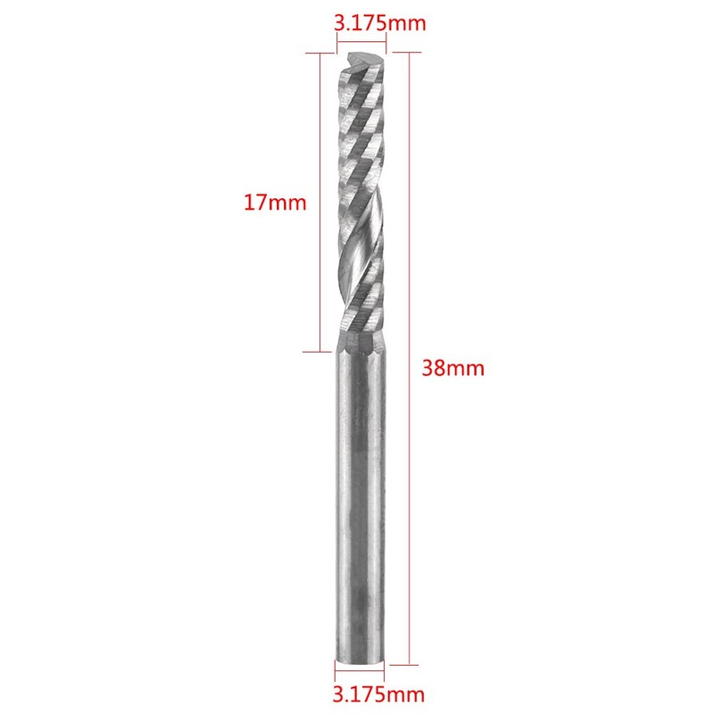 Tungsten Carbide End Mill, 3.175(1/8 inch) x17mm Flute Spiral Tungsten