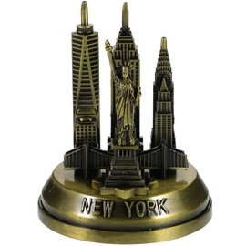 New York Landmark Metal Statue - Twin Towers Model, Olive Green Alloy Craft Sculpture - 3x2.7x2.7 Inch - City Souvenir Vintage Home Decor for Office Desk Book Shelf Table