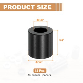 PATIKIL 12PCS Aluminum Spacers, 3/8" x 3/4" Metal Spacers Aluminum 3/4" L Spacer Screw Standoff Round Unthreaded Standoff Bushing for 3/8inch Screw Bolts, Black