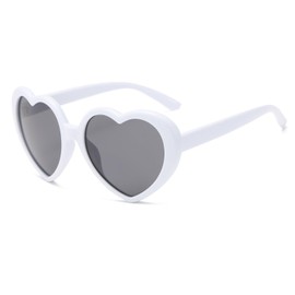 Long Keeper Polarised Sunglasses Heart Shape - Vintage Heart Sunglasses Heart Glasses Wedding Party Glasses Festival Costume Retro Glasses with UV400 Protection 54 mm, White Frame / Dark Grey Lens