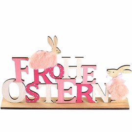 HERZONE Bunny Stand for Easter, Easter Bunny Figure Easter Decoration Easter Bunny for Standing (Pink - Happy Easter)