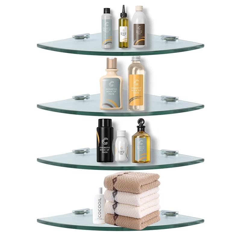 Corner Glass Shower Caddy 4 Pack 8MM-Thick Tempered Glass Shelf