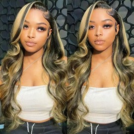 P1B/27 Bundles Highlight Body Wave Human Hair Bundles 14 16 18 Inch Mixed Length 3 Bundles P1B/27 Color Two Tone Black Mixed With Honey Blonde Bundles Hair Weave