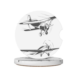 Plane Aircrafts Airplane Car Coasters for Cup Holder, 2 Pack Absorbent Ceramic Car Coaster with Finger Notch & Cork Base