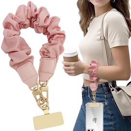 Nalefow Anti Theft Phone Wrist Strap, Elastic Universal Phone Lanyard for Cell Phone, Cute Scrunchie Design Wristband (Pink)