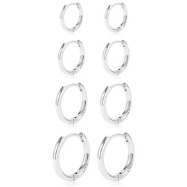 Gold Hoop Earrings Set 14k Gold Plated Huggie Earrings Hypoallergenic Small Jewelry for Multiple Piercing Christmas Gift for Women (4Pair Silver(6 8 10 12mm))