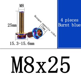 304 Stainless Steel Titanium-Plated Hollow Flange External Hexagonal Screws, Titanium-Plated Screws, Body Screws, License Plate Screws, Motorcycle Screws M4, M5, M6, M8 (PVD Burnt Blue, M8x25mm)