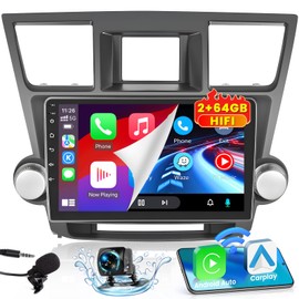 Hikity 2+64G for Toyota Highlander 2008-2013 Android 13 Radio with Wireless Carplay Android Auto, 10.1'' Touch Screen Stereo HiFi WiFi Bluetooth GPS Navigation SWC FM RDS Backup Camera Mic