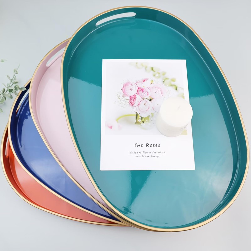 Omuriko Black Oval Decorative Tray with Handles, Versatile Serving Tray