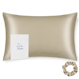 Standard Size Silk Pillowcase ALASKA BEAR Random Color Silk Scrunchie Gift Set for Beauty Sleep (1, Beige)