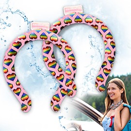 Neck Cooling Tube, Speed Cooler, Wearable Cooling Neck Wraps, Reusable Neck Cooler, Heat Cooling Cold Pack, Summer Heat Relief for Hot Flashes and Fever, 2pcs (Love Rainbow-Pink)